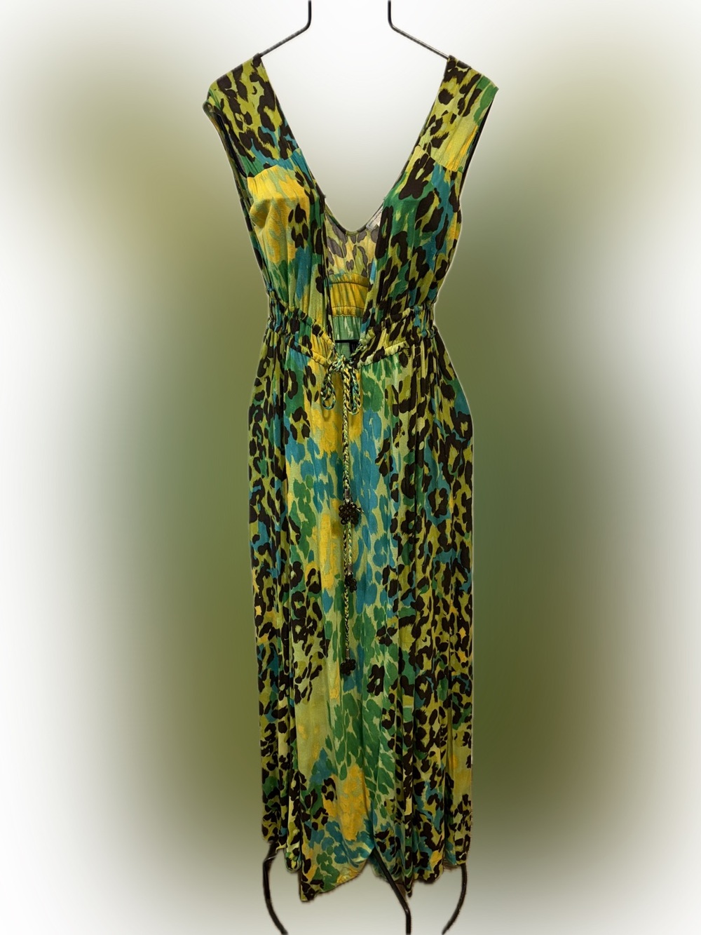 Diane Von Furstenberg Green Yellow Blue Animal Print Maxi Dress